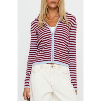 Princess Polly Superstars Stripe Hooded Jacket in Blue /Red Stripe at Nordstrom, Size 2