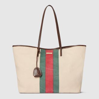 Gucci Tribeca Large Tote Bag With Charm, Black, Fabric