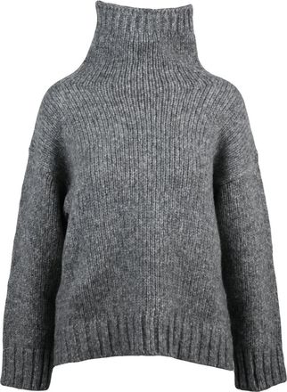 Alpha Studio High Neck Sweater With Ribbed Knit Texture And Lam&eacute; Details