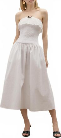 Maude Rosebud Strapless Midi Dress In White