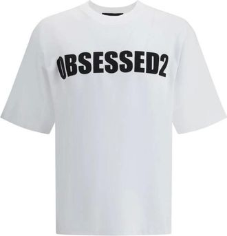 Dsquared2 Tops, Heren, Wit, S, Katoen, Contrasterend Monogram Katoenen T-shirt