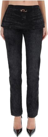 Diesel Wide Leg Broek met Trekkoord en Cargozakken - Dames - Slim Fit Jeans - Zwart - W30 - Jeans