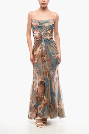 Balmain Maxi Patterned Draped Tulle Dress Balmain