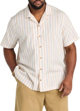 Nautica Big & Tall Striped Camp Shirt in Sail White at Nordstrom, Size Xx-Large