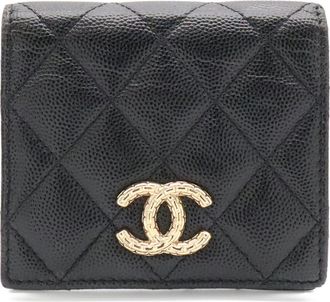 Chanel Black White Grained Calfskin Wallet (Bi-Fold) (Pre-Owned)