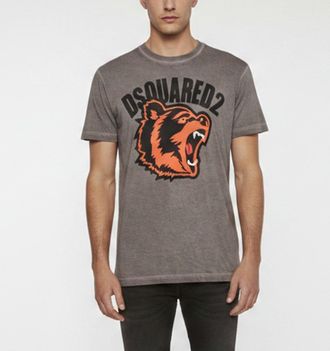 Dsquared2 Grey Bear Logo Print Jersey Crewneck T-Shirt