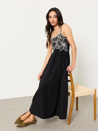 Fat Face FatFace Hazel Black Petite Embroidered Midi Dress