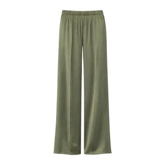 Semicouture Broeken, Dames, Groen, L, Leer, Wijde Broeken