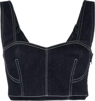 Alberta Ferretti cropped contrast-stitch bustier top - women - Elastane/Cotton - 38 - Blue