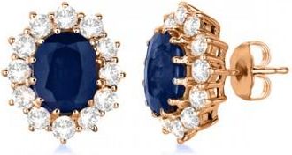 Allurez Oval Blue Sapphire and Diamond Earrings 14k Rose Gold (7.10ctw)