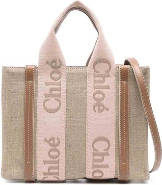 Chlo&eacute; Small Woody Linen Tote Bag