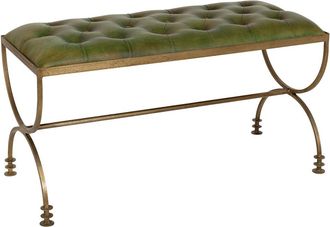 Wanderlust Deco Banco De Cuero Verde 88x38x48h Cm