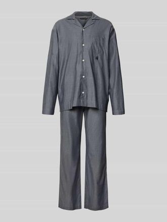 Tommy Hilfiger Relaxed Fit Pyjama aus reiner Baumwolle Modell HERRINGBONE in Graphit, Gr&ouml;&szlig;e XXL