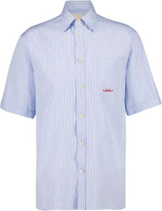 Valentino Garavani Geborduurd Katoenen Overhemd - Heren - Korte mouwen Overhemden - Blauw - 3XL - Katoen - Overhemden
