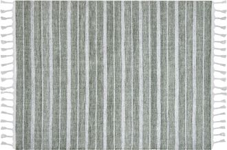 Beliani Alfombra Verde Oscuro Blanco 160 X 230 Cm Pl&aacute;stico Reciclado Patr&oacute;n A Rayas Bademli