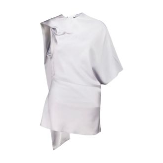 Stella McCartney Overhemden, Dames, Blauw, S, Leer, Tie Neck Asymmetric Top