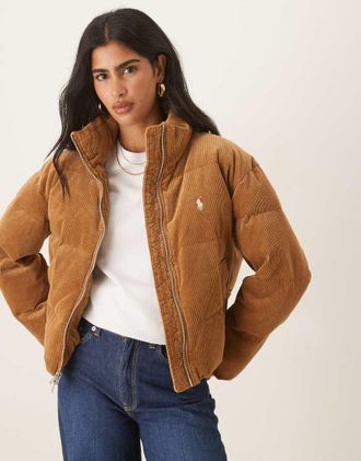 Polo Ralph Lauren Icon - Piumino in velluto a coste color cuoio con logo-Marrone