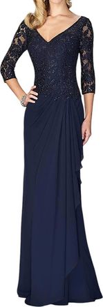 La Femme Laced V-Neck Column Dress In Navy