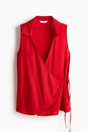 H&M Linen-blend Wrap Top in Red at Nordstrom, Size Xx-Large