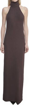 Enza Costa Knit Halter Turtleneck Fluid Dress In Bitter Brown