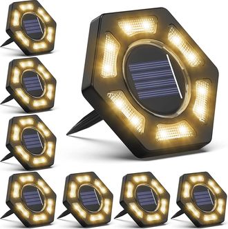 OEM Juego De 8 Focos Solares De Disco Impermeables Para Jard&iacute;n, Cada Uno Con 12 Led, Para La Iluminaci&oacute;n Exterior De Jardines (c&eacute;sped, Terraza, Entrada De