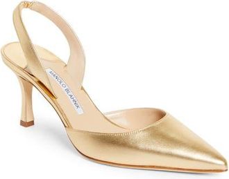Manolo Blahnik Carolyne Pointed Toe Slingback Pump in Metallic Gold at Nordstrom, Size 7.5Us