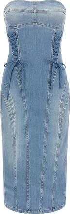 Elisabetta Franchi Denim Jurk met Gekruiste Veters - Dames - Casual kleedjes - Blauw - M - Denim - Kleedjes