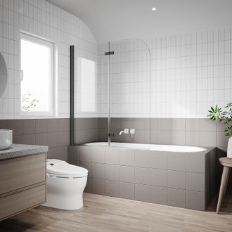 Sonni Sopravasca Parete Per Vasca Nero Parete Vasca Con Dispositivo Pieghevole A 180 &deg; Vetro Trasparente 6mm Per Vasca Da Bagno, Schermo Doccia Per Vasca 12