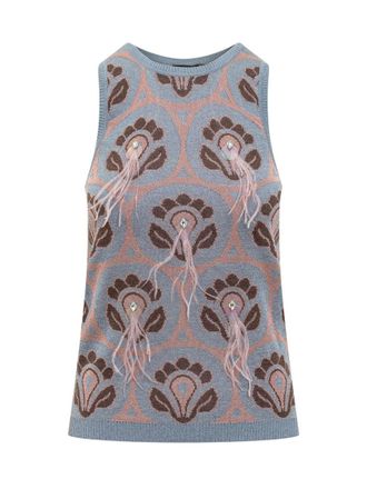 Etro Light Blue Embellished Crew Neck Top
