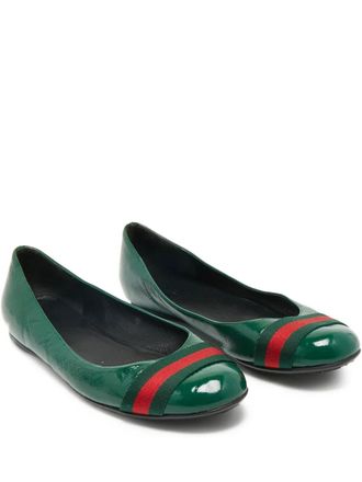 Gucci Web-detail leather ballet flats - Green