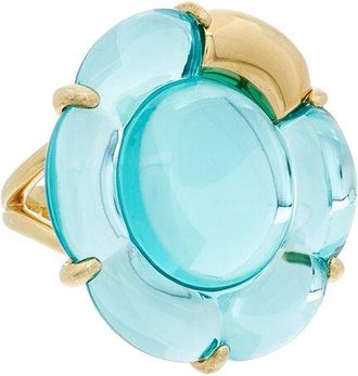 Baccarat B Flower 18K Over Silver Vermeil Crystal Large Ring