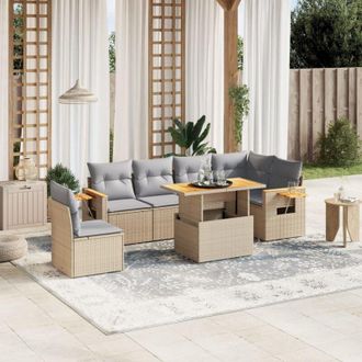 vidaXL Vidaxl - Set Sof&aacute;s De Jard&iacute;n 7 Piezas Y Cojines Rat&aacute;n Sint&eacute;tico Beige