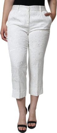 Dolce & Gabbana Womens White Floral Brocade Cotton Cropped Pants Viscose Elastane