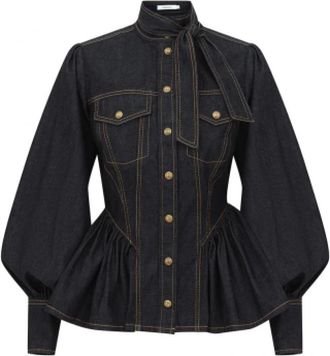 Zimmermann Peplum Spijkerjas - Dames - Jassen - Blauw - Maat: M Katoen
