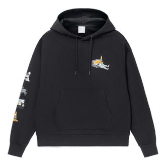 Li-Ning Skateboard Series Funny Pattern Printing Loose Pullover Hoodie Black White AWDS177-4