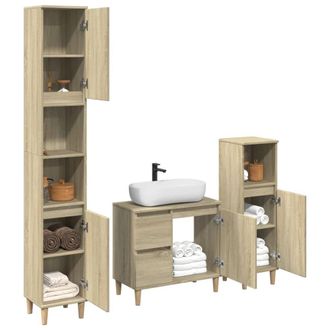 Berkfield Home Durable 3 Piece Bathroom Furniture Set Sonoma Oak Engineered Wood in Light Tan