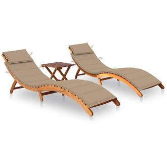 vidaXL Lettini Prendisole 2 pz con Tavolo e Cuscini in Legno dAcacia vidaXL