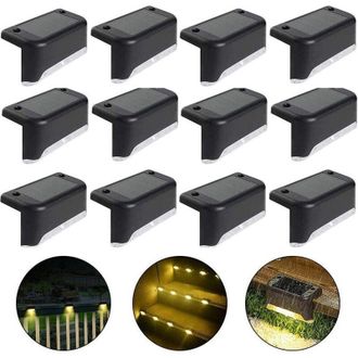 OEM Luz Solar Impermeable Para Valla (luz C&aacute;lida - Negra, 12 Unidades) Luz Solar Para Terraza, Luz Para Escaleras, Luces Solares Led Ip65 Para Jard&iacute;n, Pat