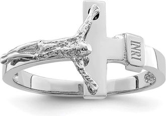Diamond2Deal 14K White Gold Polished INRI Crucifix Ring