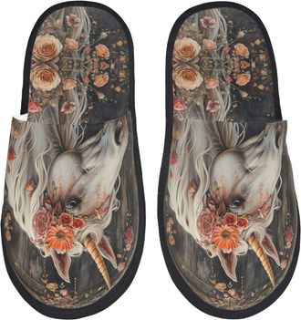 Generic Shoes Flower White Horse Anti-Skid Slippers Fluffy Sliders For Winter Adult Bedroom M