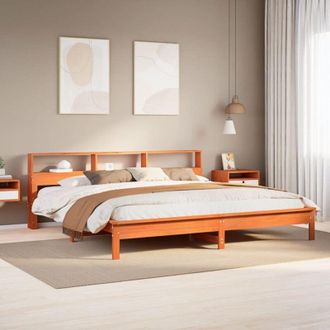 vidaXL Cama Sin Colch&oacute;n Madera Maciza De Pino Marr&oacute;n Cera 200x200 Cm Vidaxl