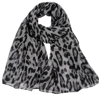 Generic GWAWG Leopard Print Scarf for Women, Lightweight Chiffon Silk Feel Rectangular Scarf, Soft Touch Fashion Accessory (Grey)