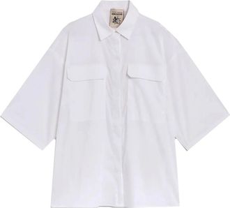 Semicouture Poplin Shirt met Korte Mouwen - Dames - Overhemden - Wit - M - Katoen - Overhemden