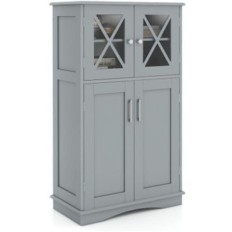 Costway Bathroom Storage Cabinet Linen Storage Cabinet with Doors-Grey