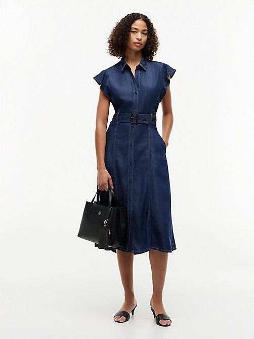 Vestido midi vaquero de corte evas&eacute;