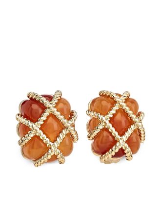 Kenneth Jay Lane quilted gold-tone clip-on earrings - Orange