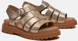 Timberland Clairemont Way Fisherman Leather Womens Gold Metal Sandals - Size UK 4