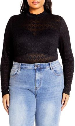 City Chic Constance Cutout Back Lace Bodysuit in Black at Nordstrom