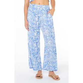 Roxy Midnight Avenue Tropical Palm Wide Leg Pants in Silver Lake at Nordstrom, Size X-Large