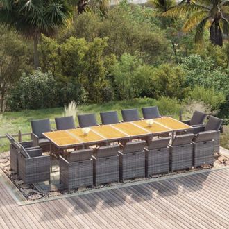 vidaXL Set De Comedor Jard&iacute;n 17 Pzas Con Cojines Rat&aacute;n Sint&eacute;tico Gris Vidaxl